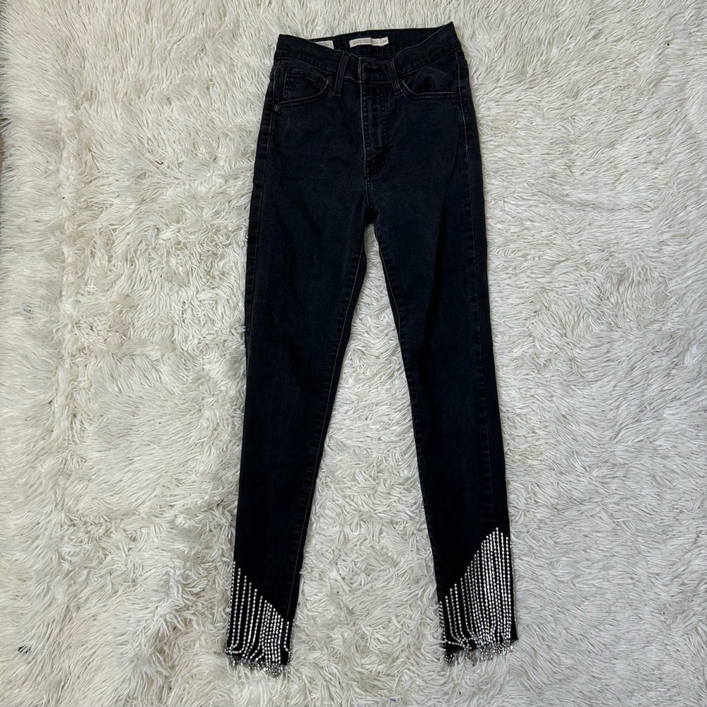 ◾️Levi Jeans Mile High Super Skinny Jeans Bedazzled Tassle Legs